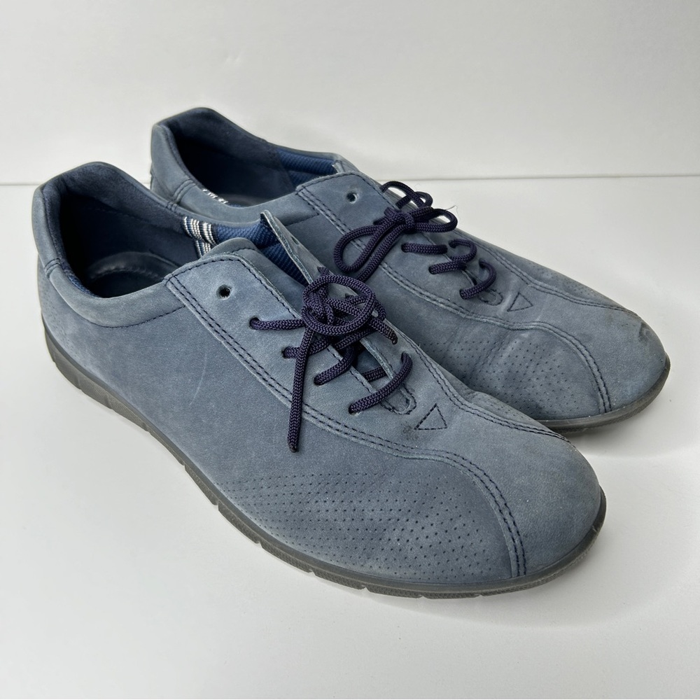 Ecco Blue‎ Low Top Blue Suede Leather Lace Shoe Sneaker Sz EU 39